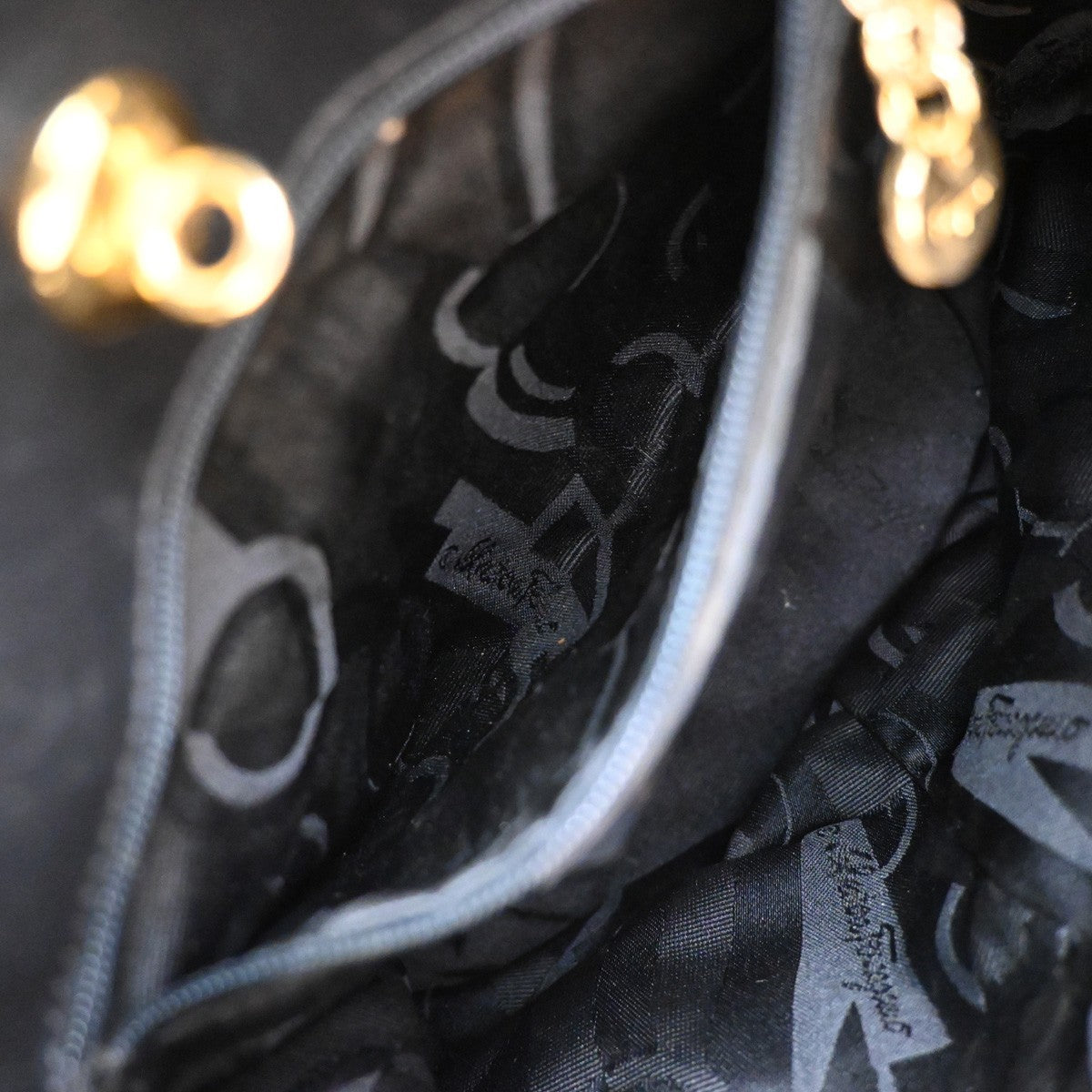 SALVATORE FERRAGAMO Vara Chain Backpack Bag Canvas Leather Black GHW 68EG222