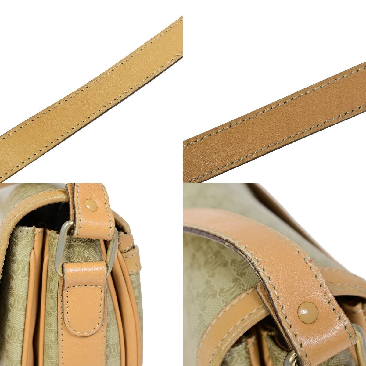 CELINE Logo Macadam Pattern Shoulder Bag PVC Leather Beige Italy 68EB396