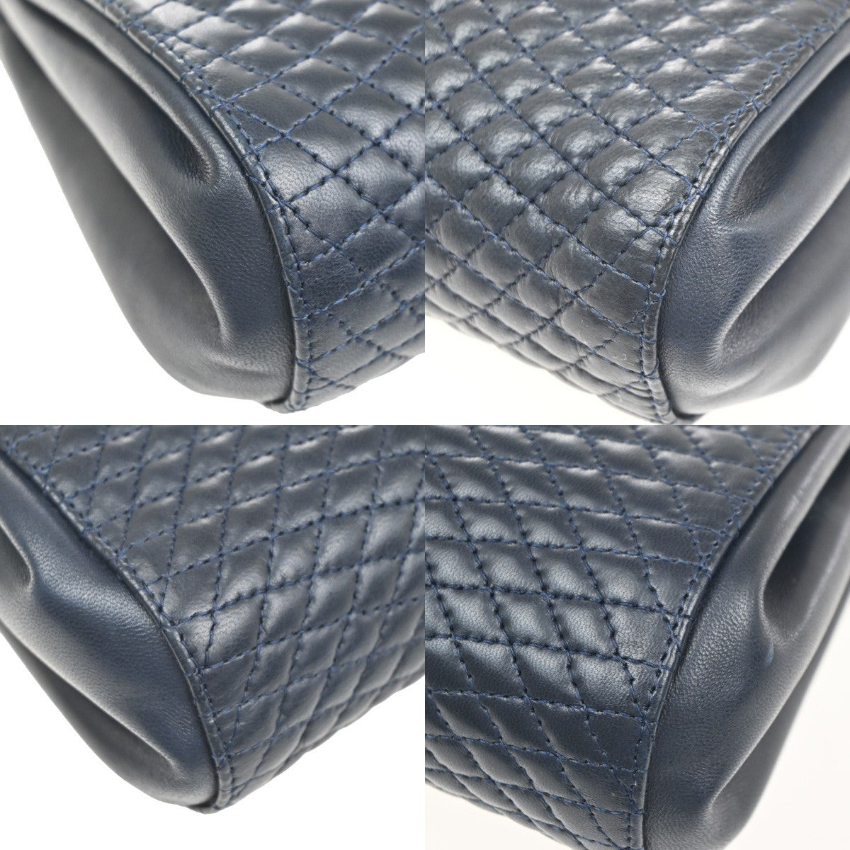 BALLY Logo Flap Shoulder Bag Quilted Leather Navy Blue GHW Italy 09MA548