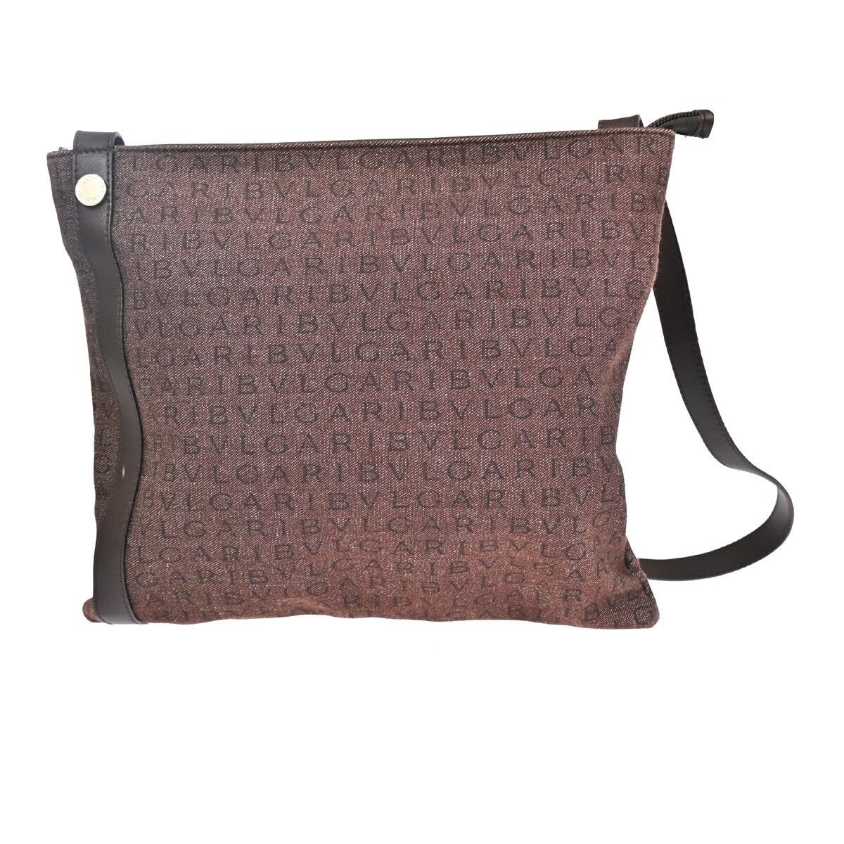 BVLGARI Logo MANIA Crossbody Shoulder Bag Canvas Leather Brown Silver 68DA075
