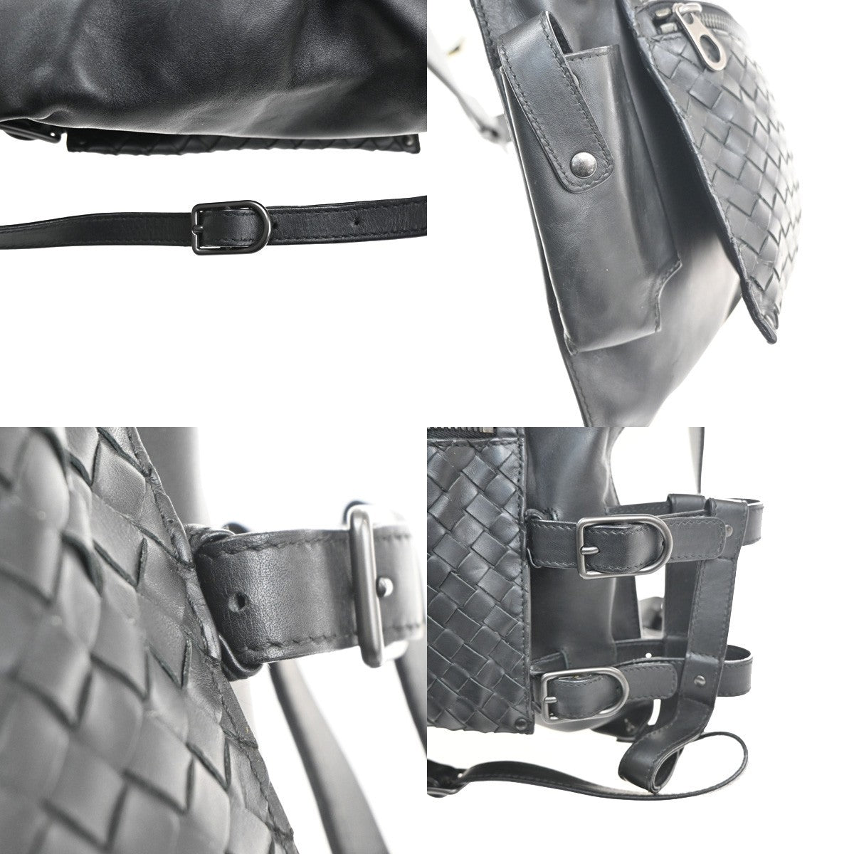 BOTTEGA VENETA Logo Intrecciato Body Bum Bag Leather Black Italy 12RL727