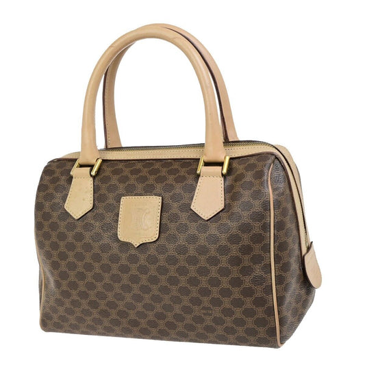 CELINE Logo Macadam Pattern Travel Hand Boston Bag PVC Leather Brown 37FB222