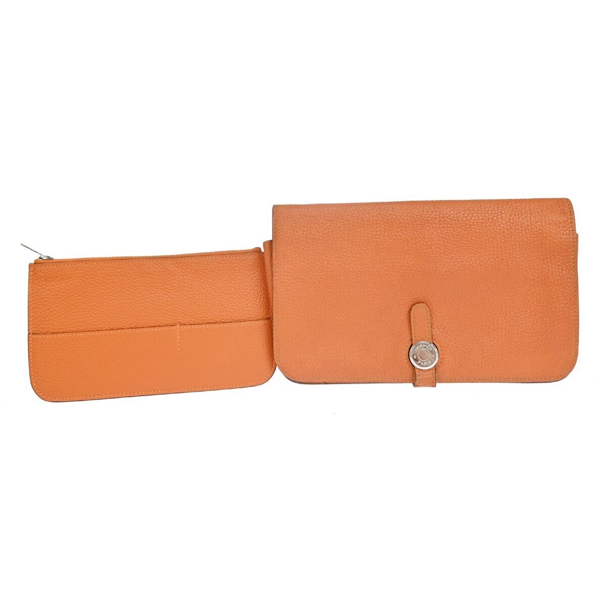 HERMES Logos Dogon GM Long Bifold Wallet Purse Veau Togo Leather orange 83RF064