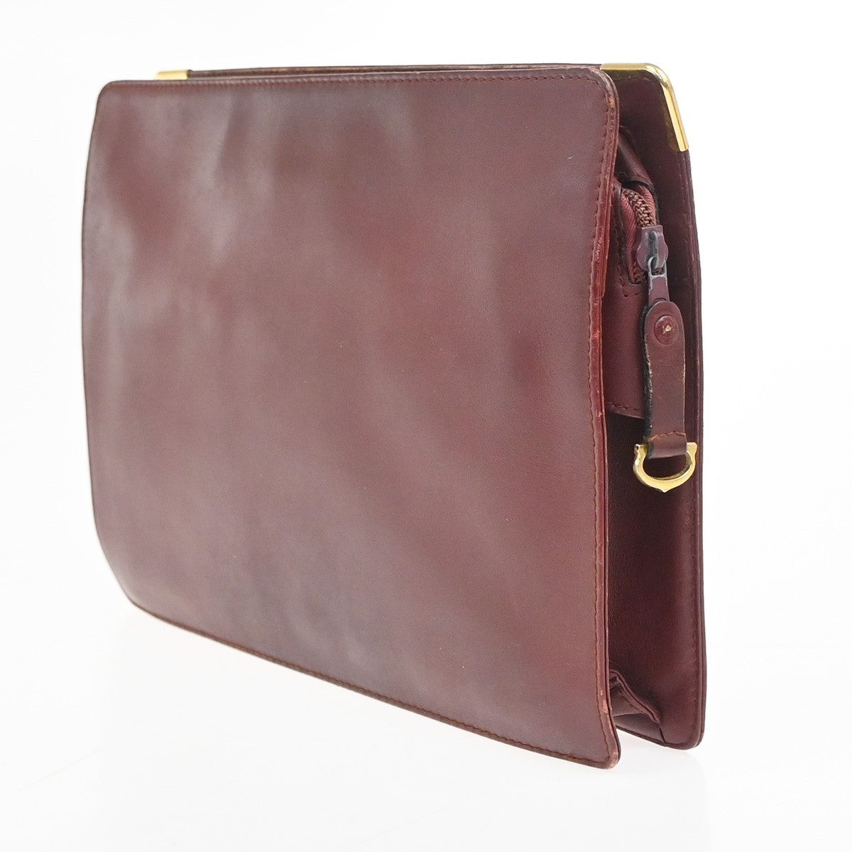 MUST DE CARTIER 2C Logo Clutch Hand Bag Leather Red Burgundy GHW 08KD023