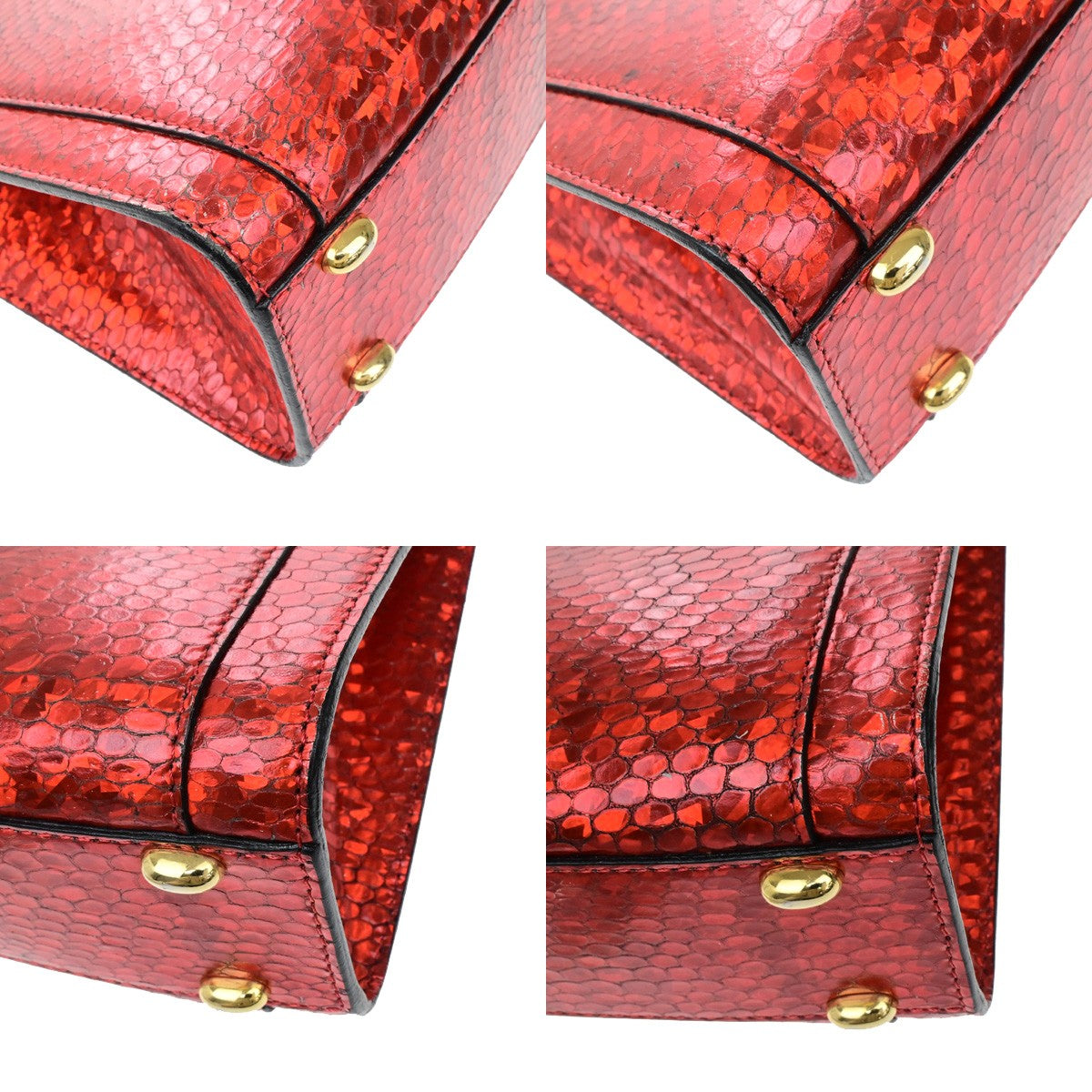 CELINE Logo Shoulder Bag Exotic Leather Red GHW Italy 65YH034