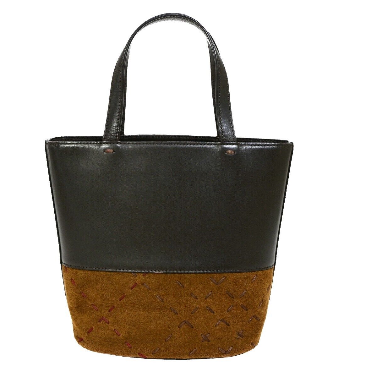BURBERRY Logo Bicolor Hand Tote Bag Leather Suede Brown 05EB902