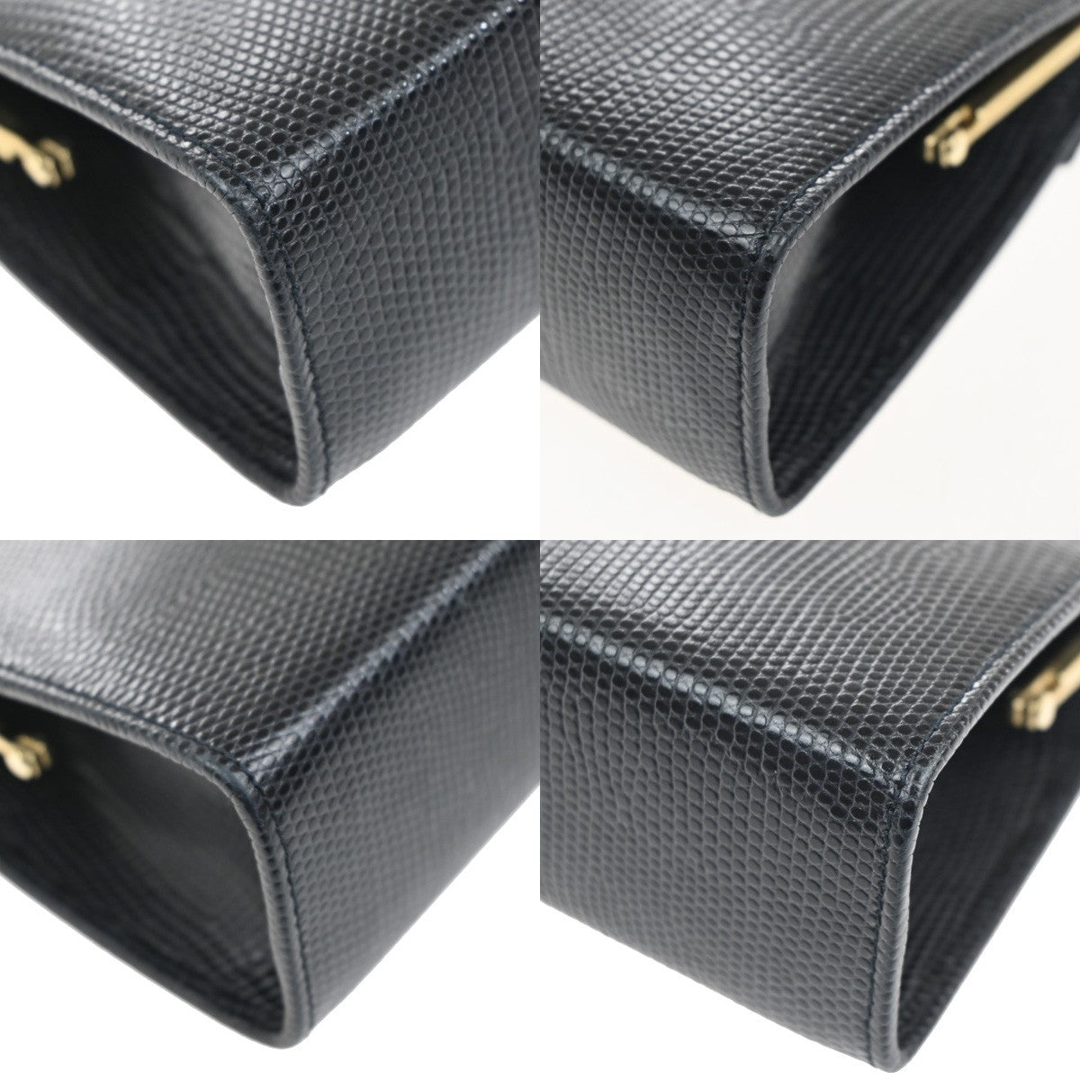 SALVATORE FERRAGAMO Shoulder Bag Embossing Leather Navy Blue GHW Italy 38MA199