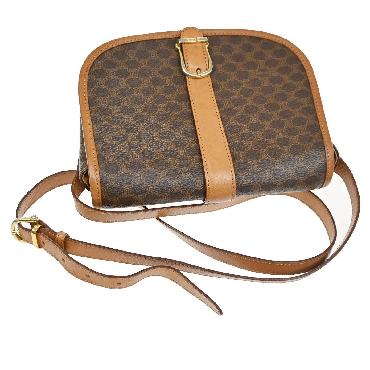 CELINE Logo Macadam Pattern Shoulder Bag PVC Leather Brown GHW Italy 35TA701