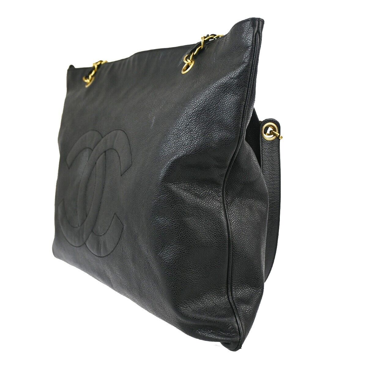 CHANEL CC Logo Chain Shoulder Tote Bag Caviar  Leather Black GHW Italy 683RJ715