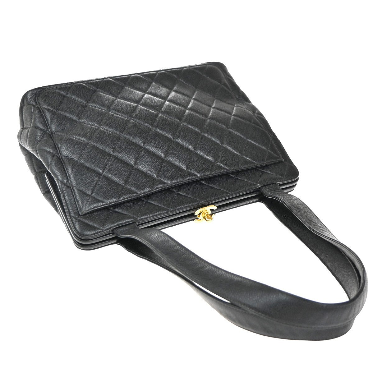 CHANEL Matelasse Hand Bag Grained Calfskin Leather Black Vintage 678RP050