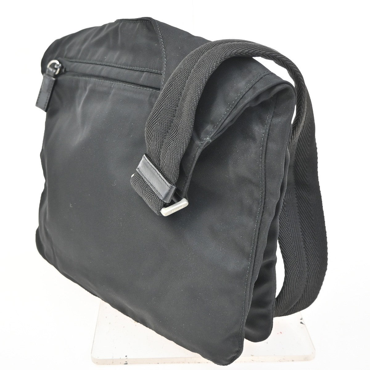 PRADA MILANO Logo Shoulder Bag Nylon Leather Black Silver Italy 87KC546
