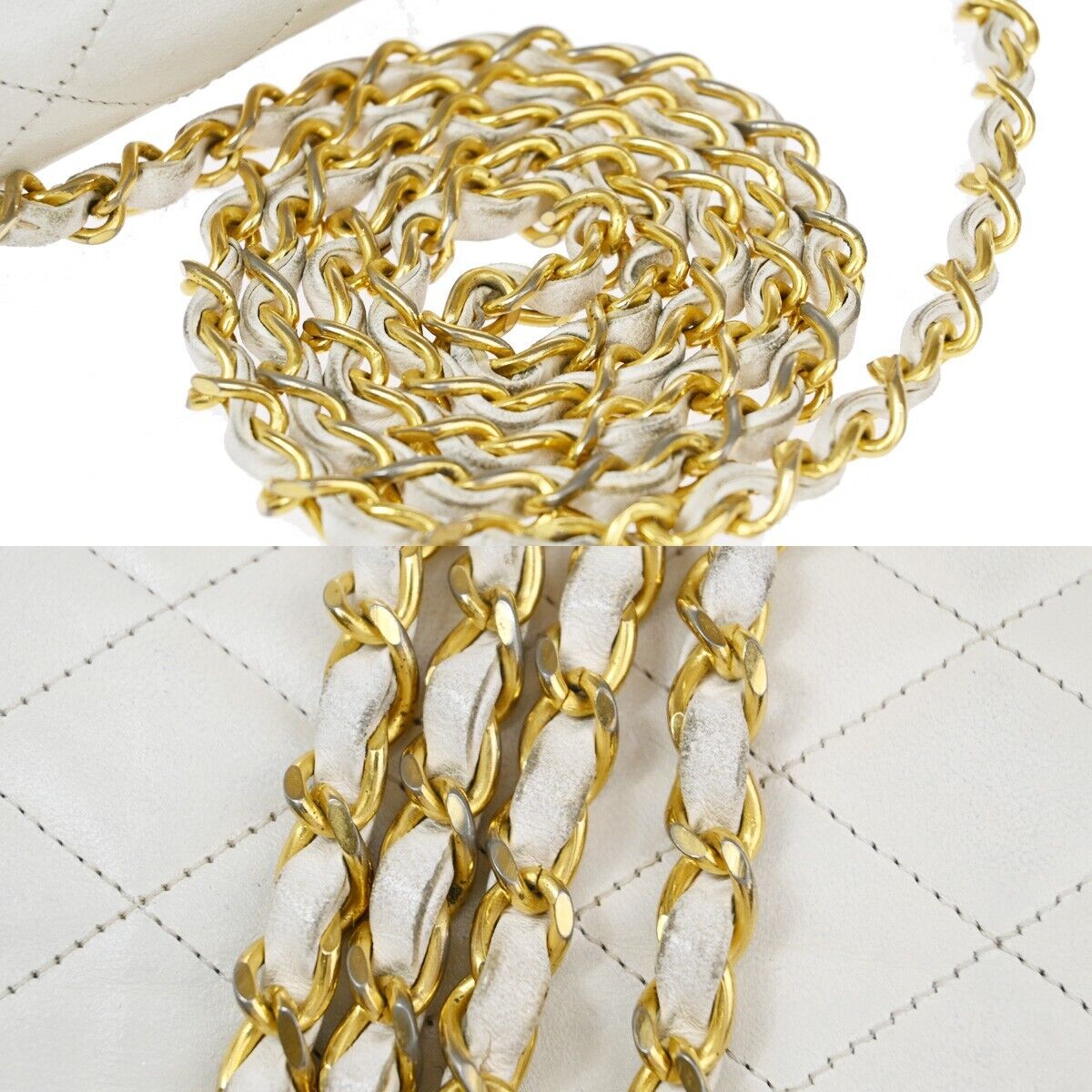 CHANEL CC Logo Matelasse Chain Shoulder Bag Leather White GHW Vintage 650RJ771