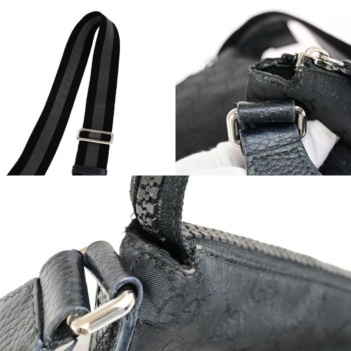 GUCCI GG Pattern Crossbody Shoulder Bag Canvas Leather Black Italy 31EC952