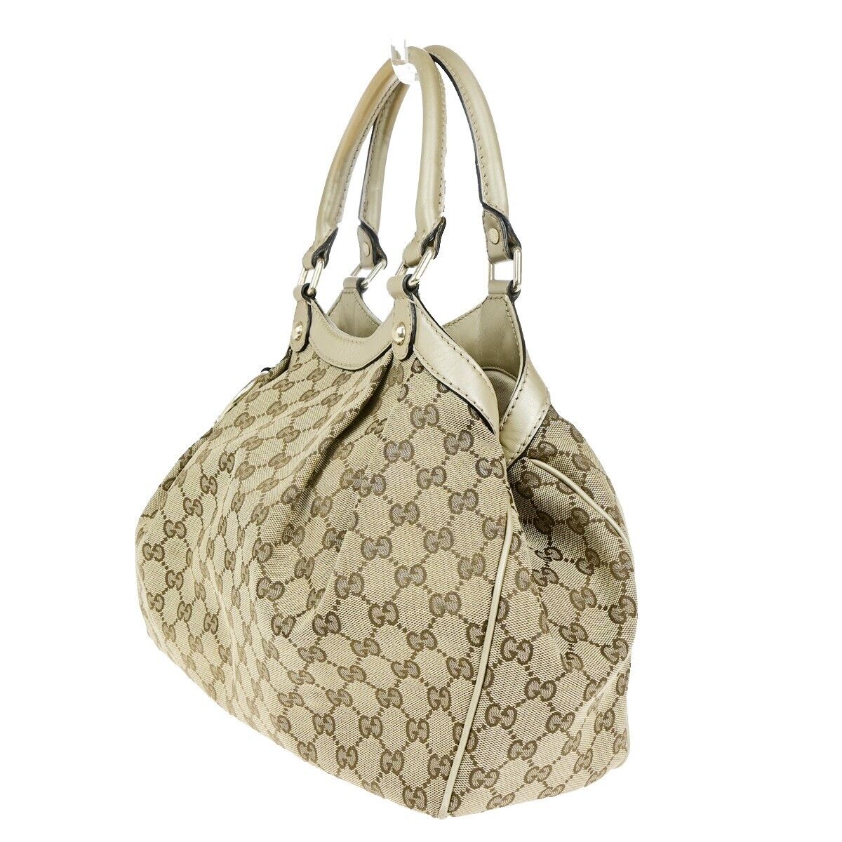 GUCCI Logo Sukey GG Pattern Shoulder Bag Canvas Leather Gold Brown GHW 35EC974