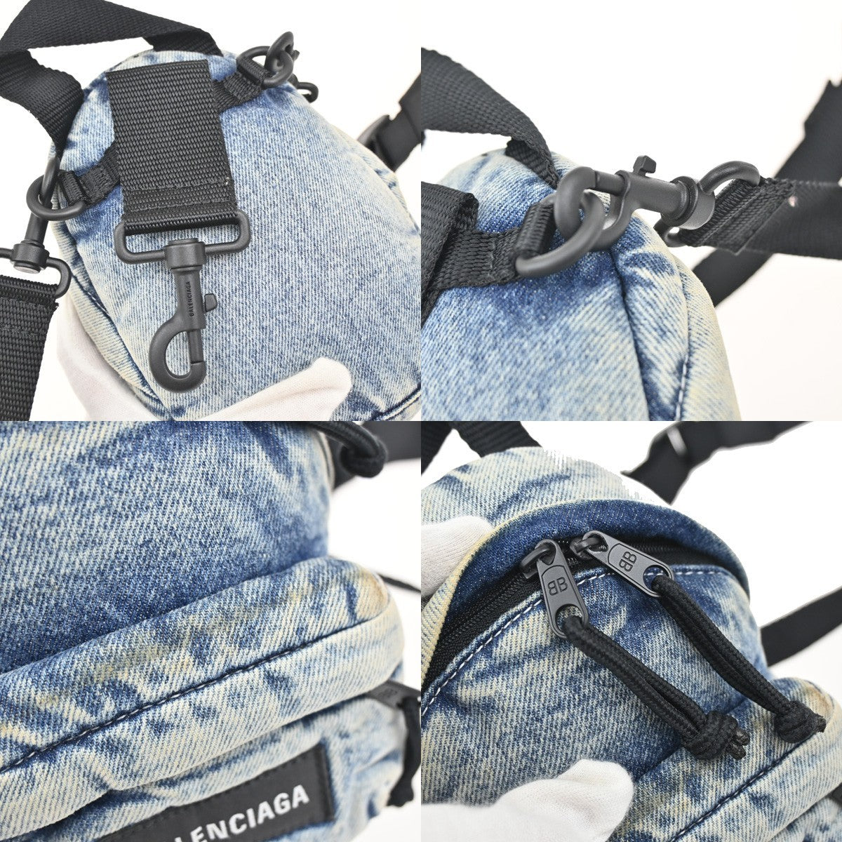 BALENCIAGA Logo Explorer 2Way Mini Shoulder Bag Canvas Denim Blue 38FC150