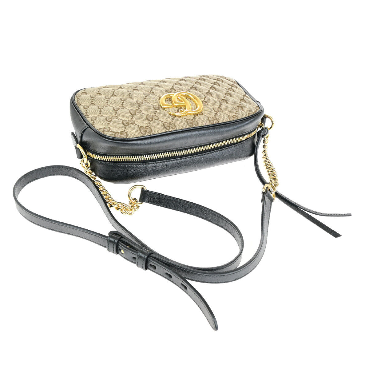 GUCCI Marmont GG Pattern Chain Shoulder Bag Canvas Leather BN BK GHW 673RK031
