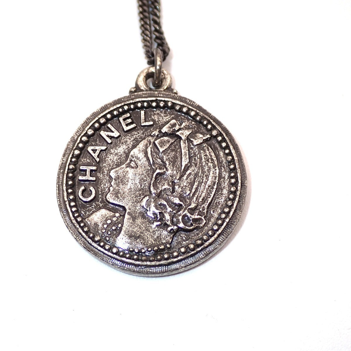 CHANEL CC Logo Mademoiselle Coin Pendant 03P Necklace Metal France 85RL891