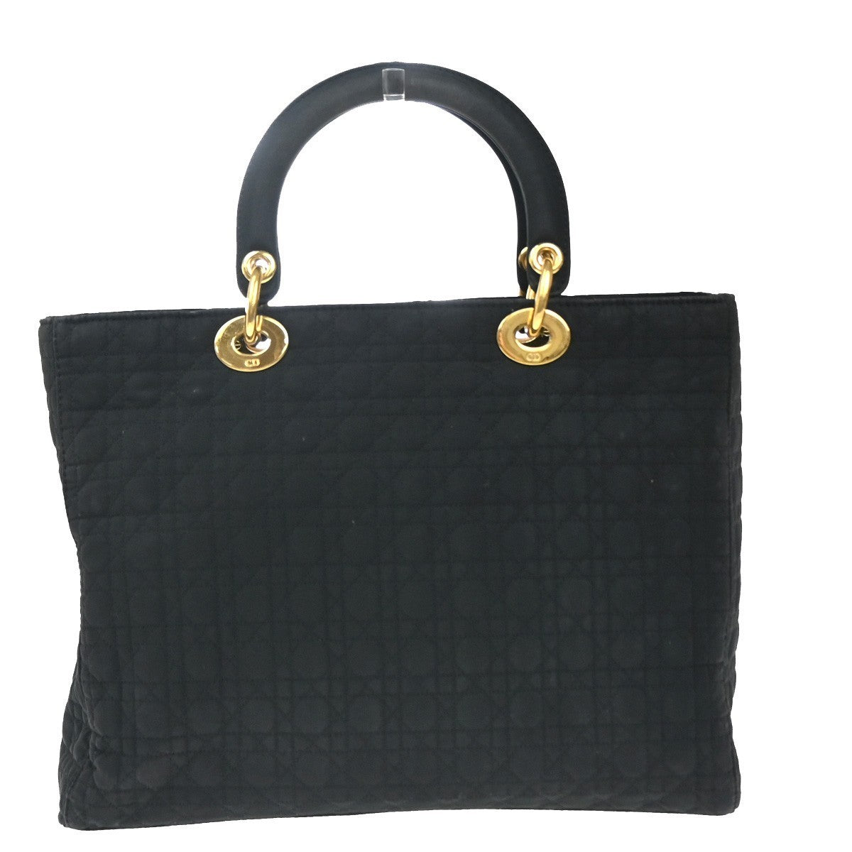 CHRISTIAN DIOR Logo Lady Cannage Hand Bag Nylon Leather Black GHW Italy 70EG292