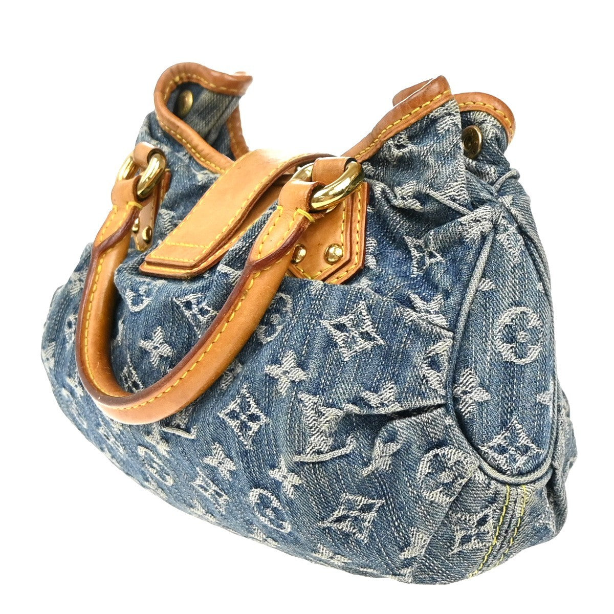 LOUIS VUITTON Logo Pleaty Hand Bag Monogram Denim Leather Blue M95020 671RP147