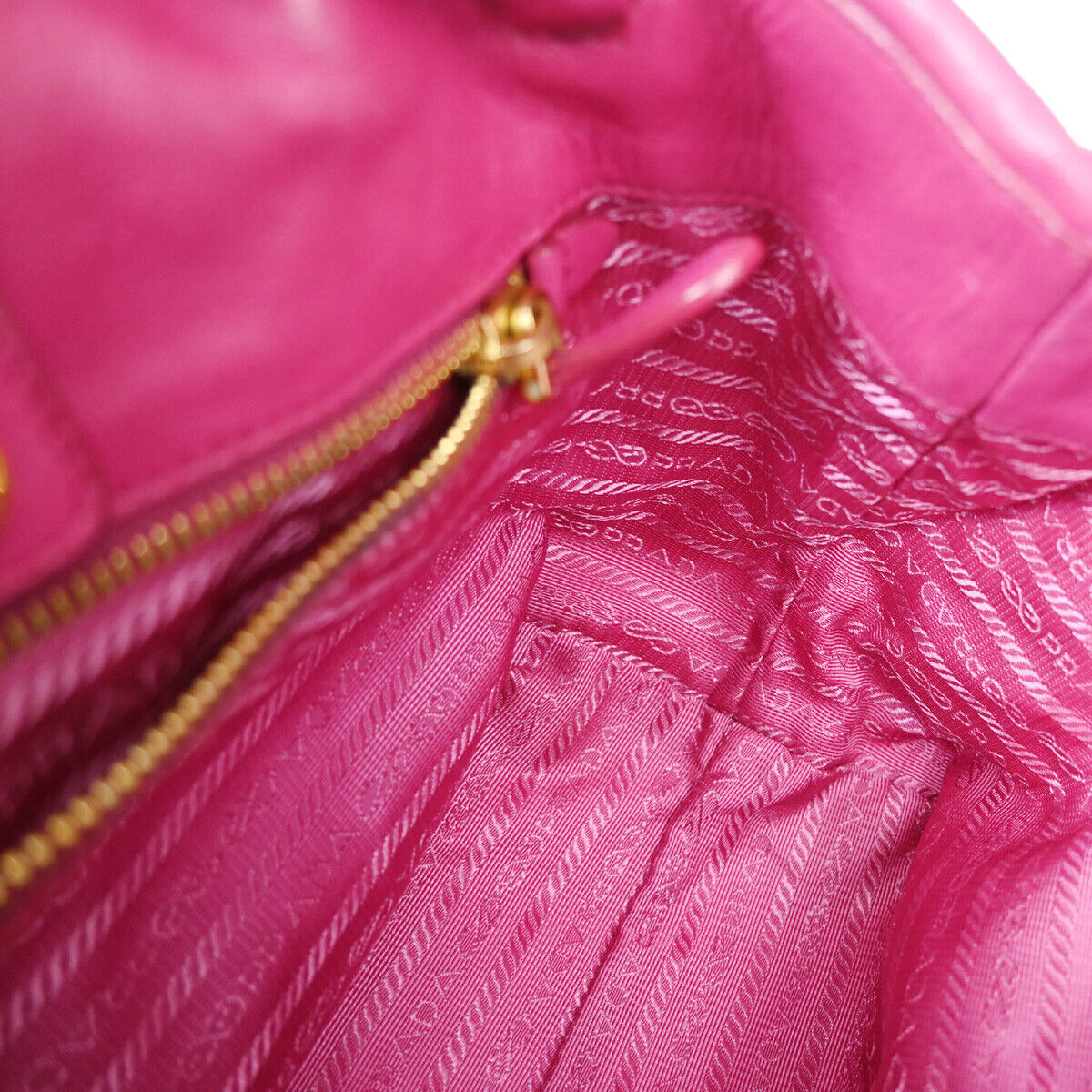 PRADA MILANO Logo Ribbon 2Way Shoulder Hand Tote Bag Leather Pink Gold 34YE444