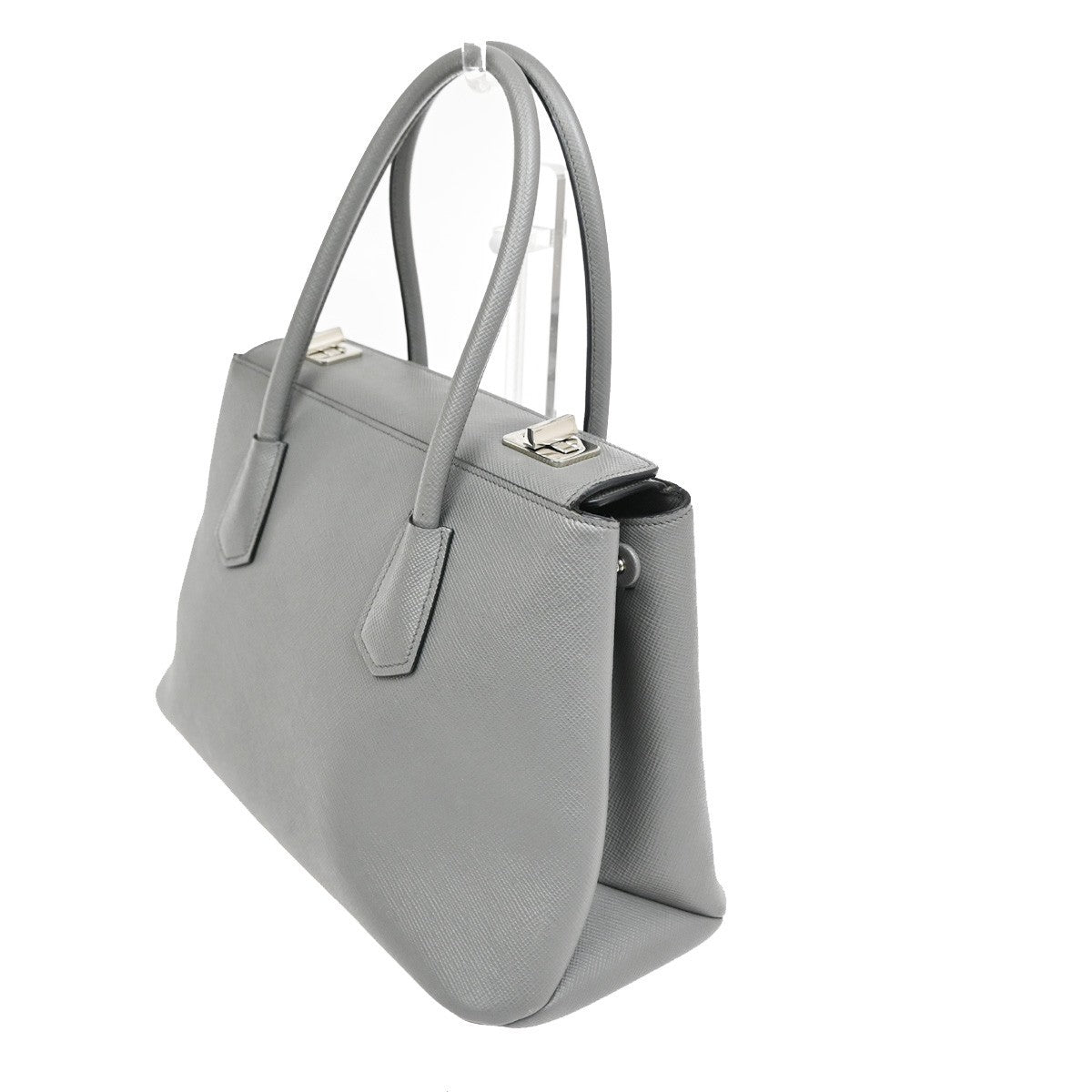 PRADA Logo Shoulder Hand Bag Saffiano Cuir Leather gray SHW Italy 98TA166