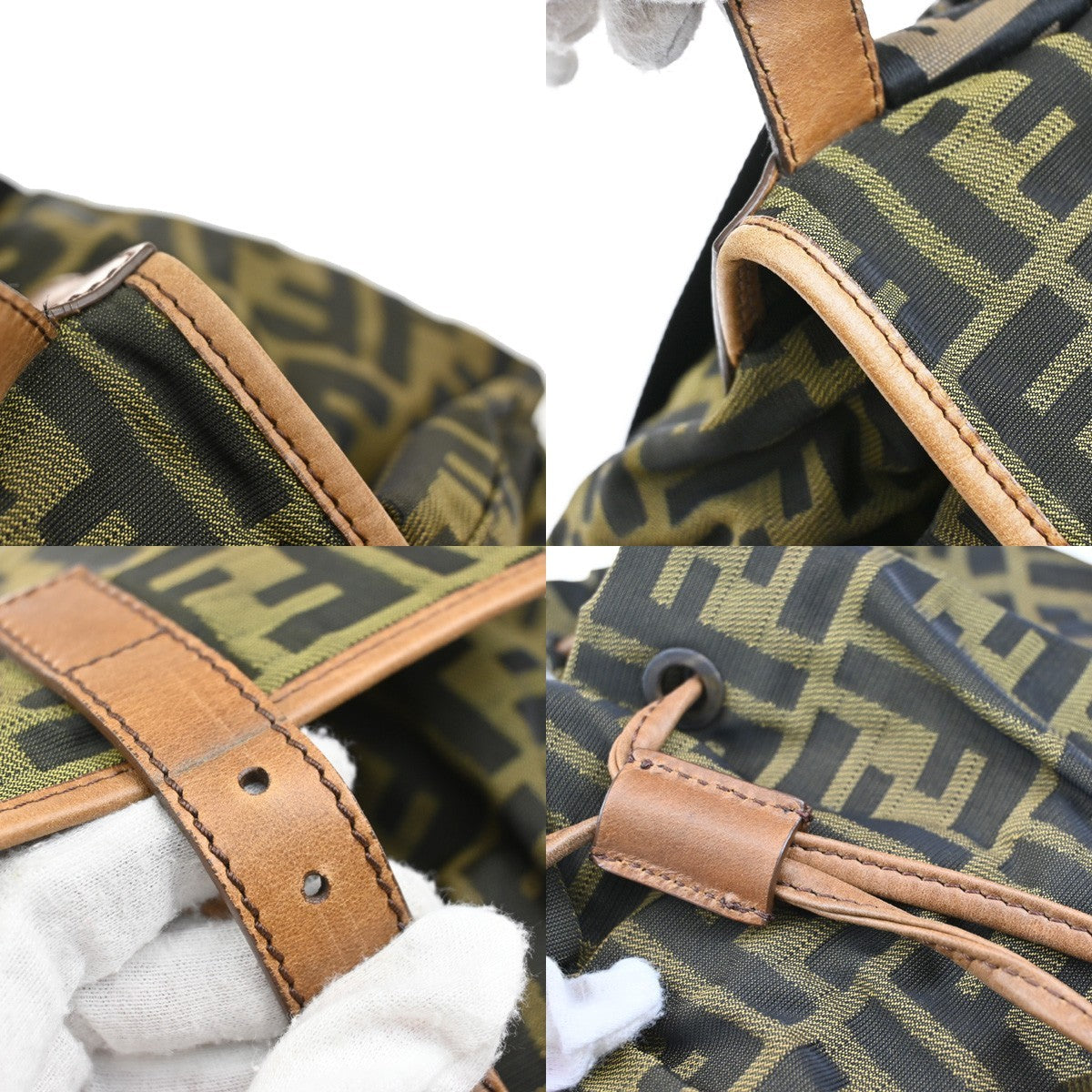 FENDI Logo Zucca Backpack Bag Canvas Leather Brown Khaki Italy 18KB450