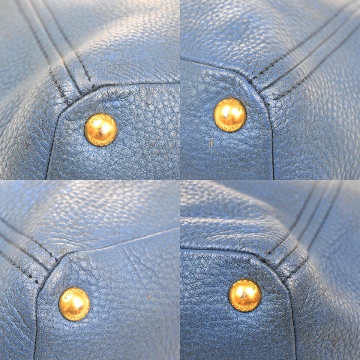 PRADA Logo 2way Shoulder Hand Bag Vitello Daino Leather Blue GHW 76MA442