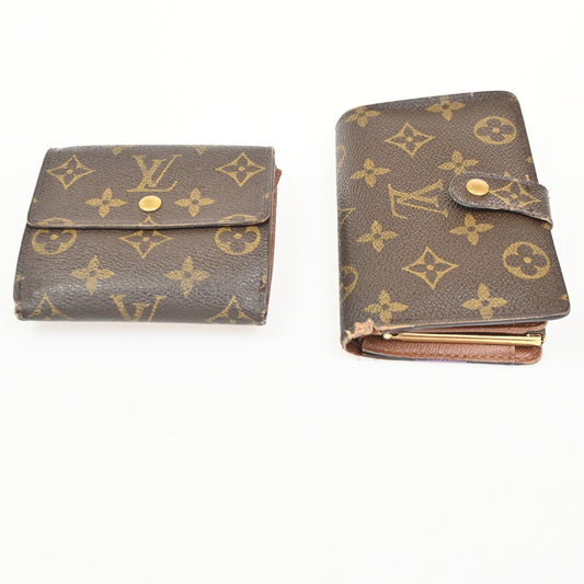 14.Live LOUIS VUITTON LV Logo 2 Set Bifold Wallet Monogram Leather Brown 05KC357