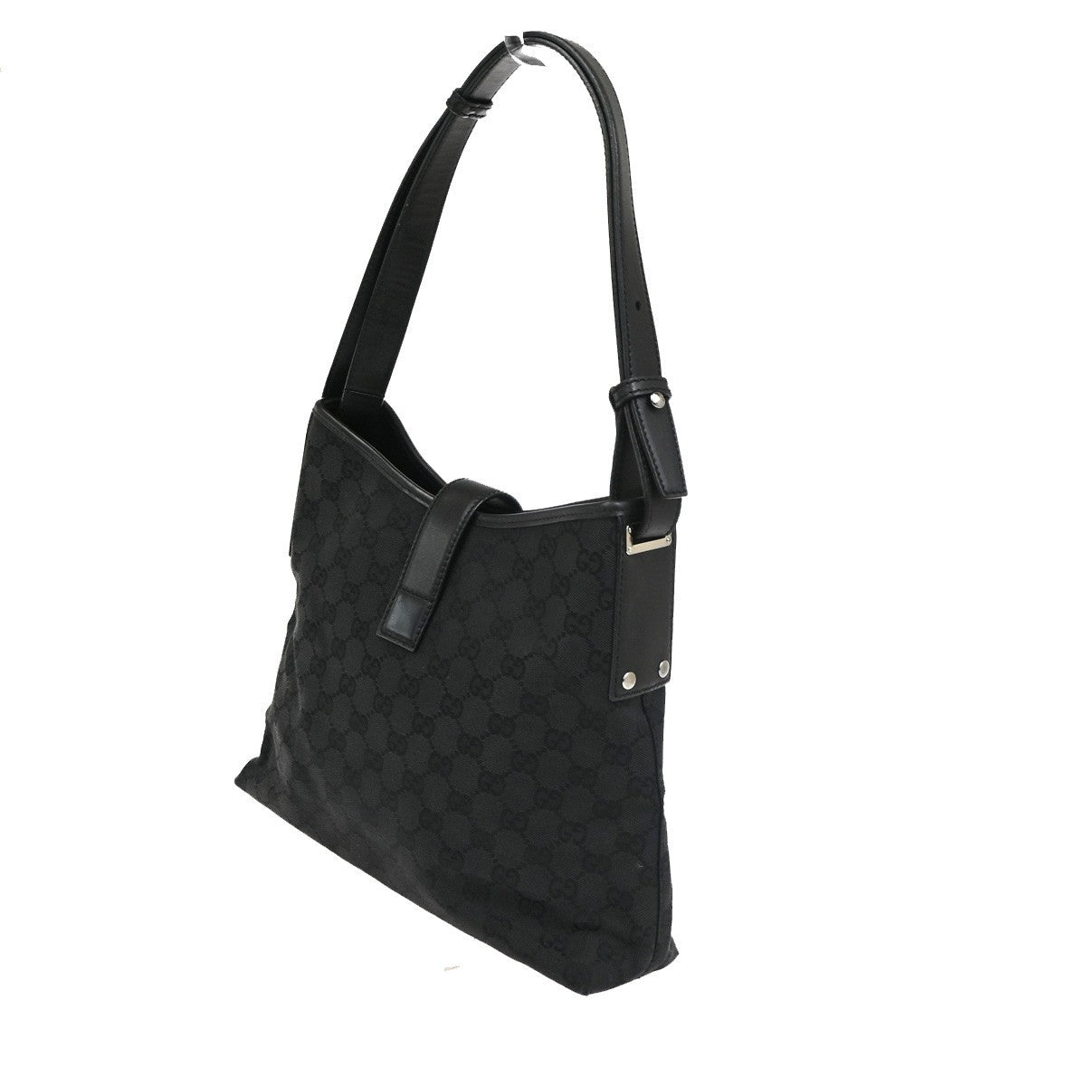 GUCCI Jackie GG Shoulder Hand Bag Canvas Leather Black Sliver Italy 85CB032