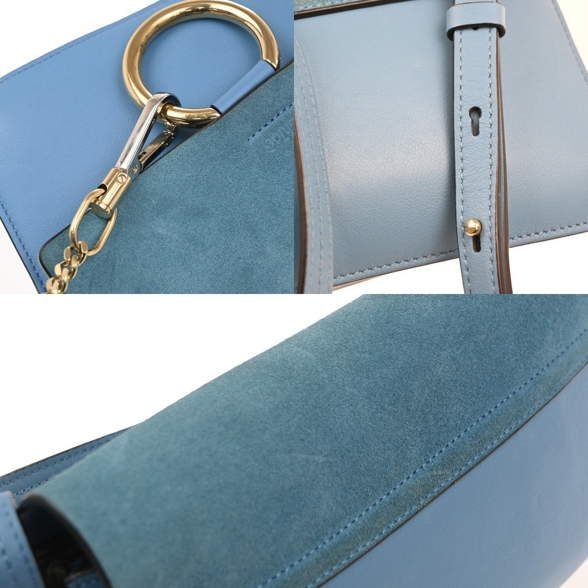 CHLOE Logo Faye Crossbody Shoulder Bag Suede Leather Blue Spain GHW 38CA694