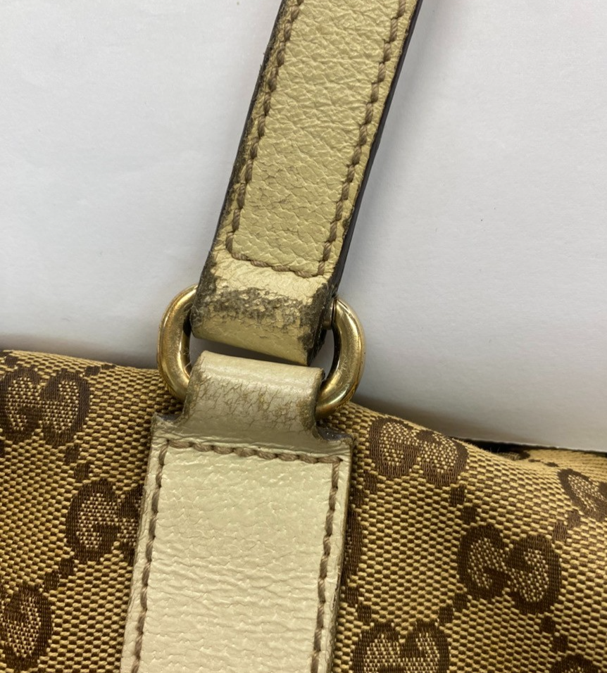 GUCCI GG Pattern Charmy Hand Boston Bag Canvas Leather Brown White GHW 04ZA341