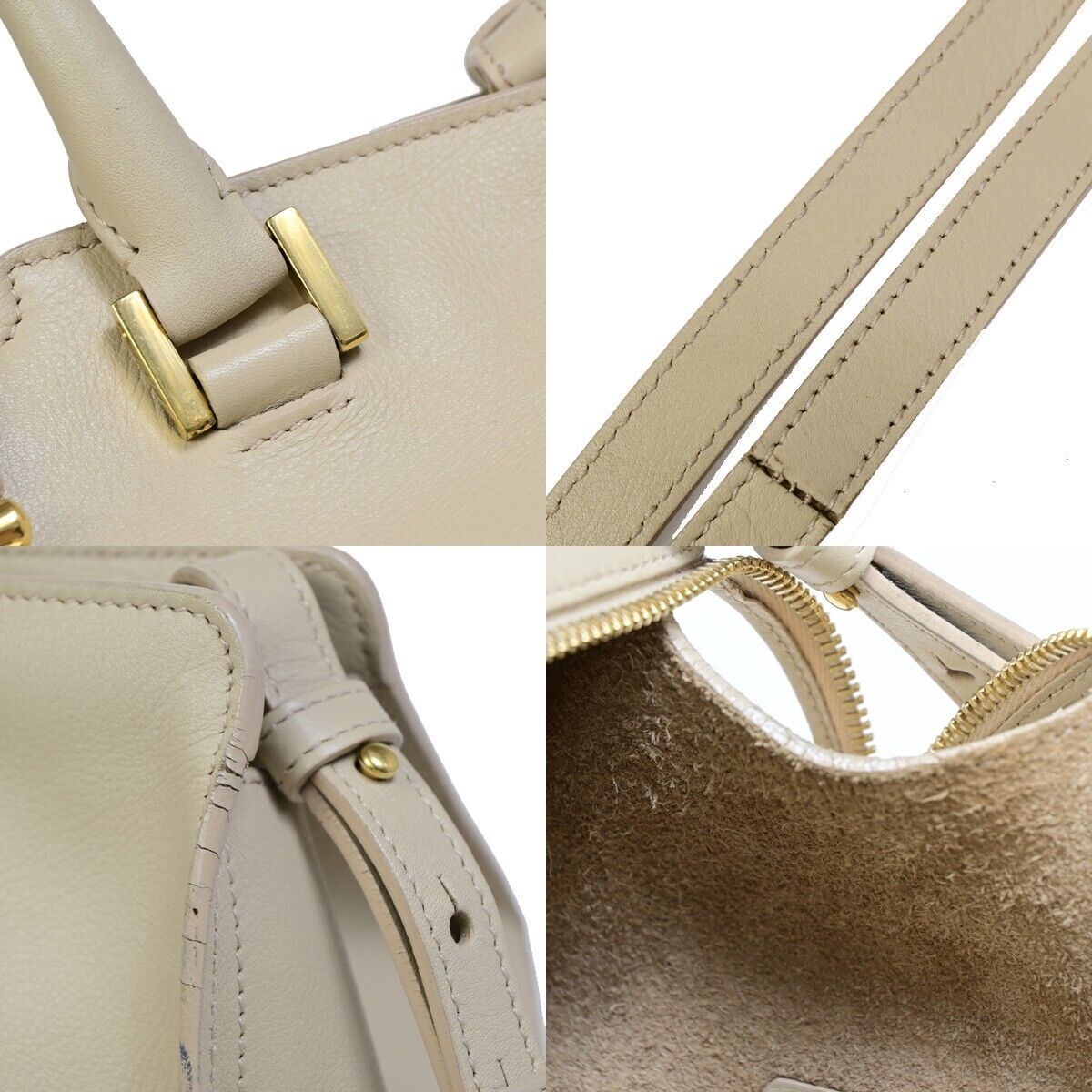 SAINT LAURENT  Logo Classic Y Cabas 2 Way Hand Bag Leather Beige Gold 72EB672