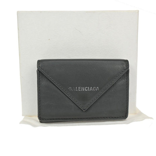 BALENCIAGA Paper Mini Trifold Wallet Purse Leather Gray Silver Italy 09DA072