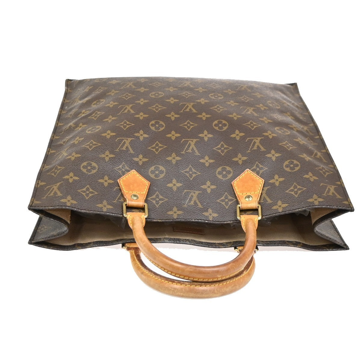LOUIS VUITTON Logo Sac Plat Hand Tote Bag Monogram Leather Brown M51140 62ZA260