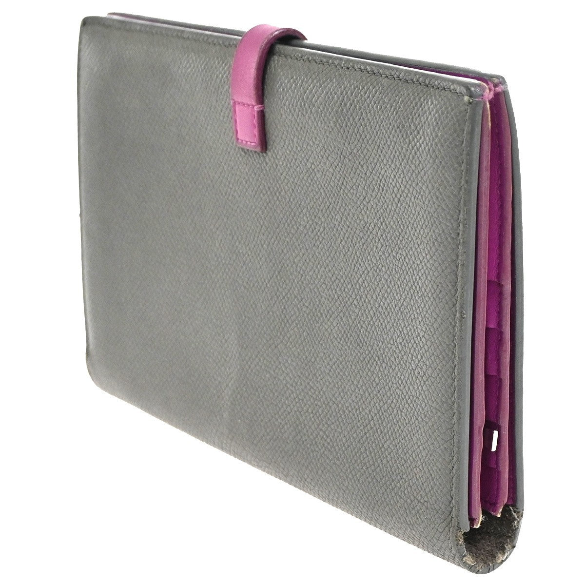 CELINE Logo Strap Bifold Long Wallet Purse Leather Pink Gray Italy SHW 02KD009