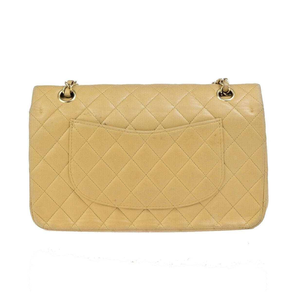 CHANEL CC Matelasse 25 Double Flap Chain Shoulder Bag Leather Beige GHW 310RK685