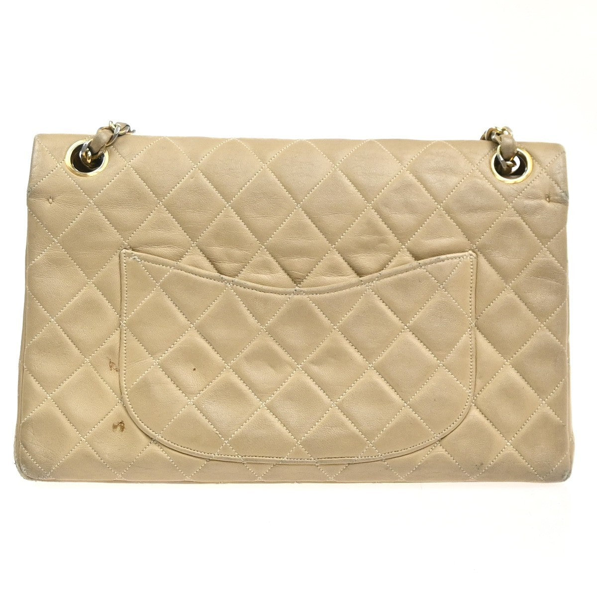 CHANEL CC Matelasse 25 Double Flap Cahin Shoulder Bag Leather Beige GHW 397RL943