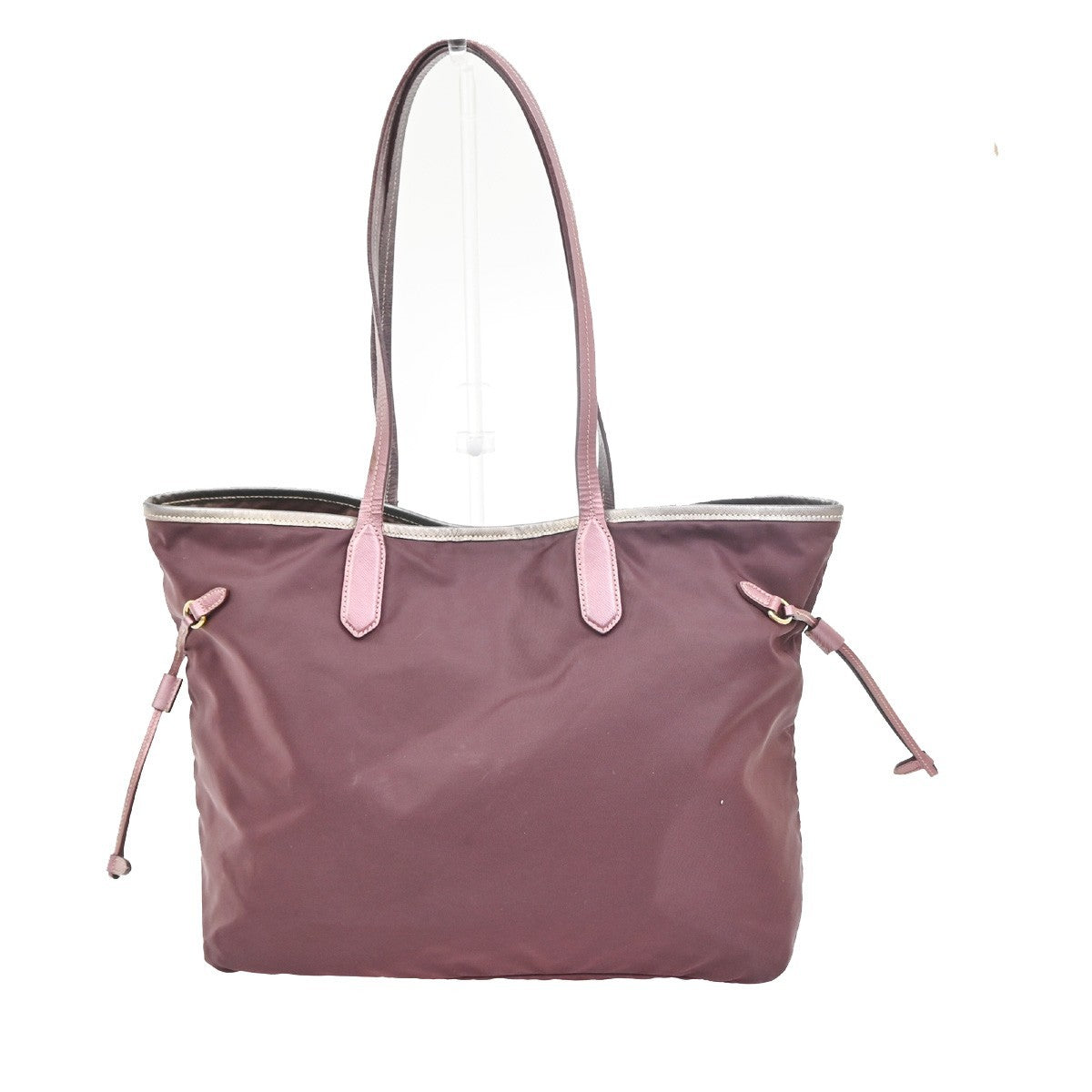 PRADA Logo Tote Shoulder Tote Bag Nylon Saffiano Leather Pink Red GHW 88KC483