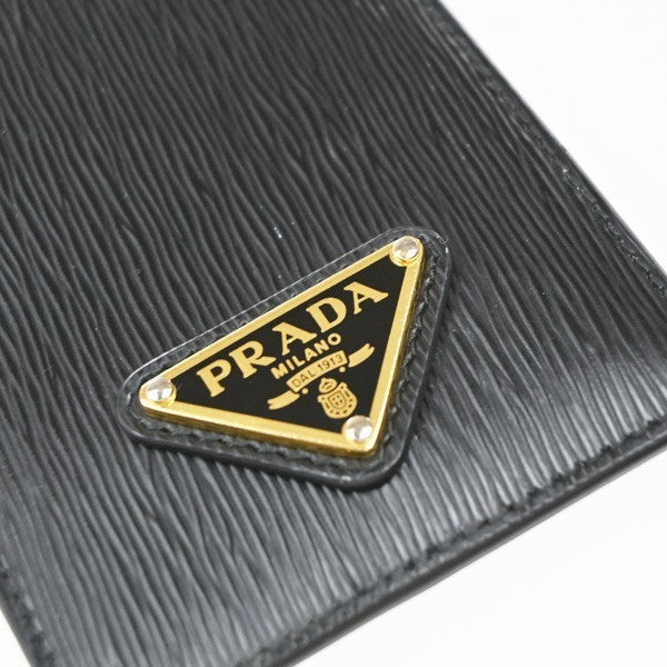 PRADA Logo Strap Card Pass Case Leather Black GHW 65RP149