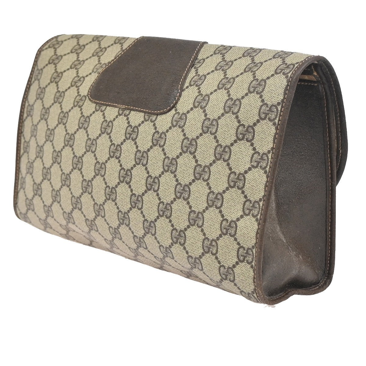 GUCCI GG Web Sherry Line Clutch Bag PVC Leather Beige Brown Italy 09ZA321