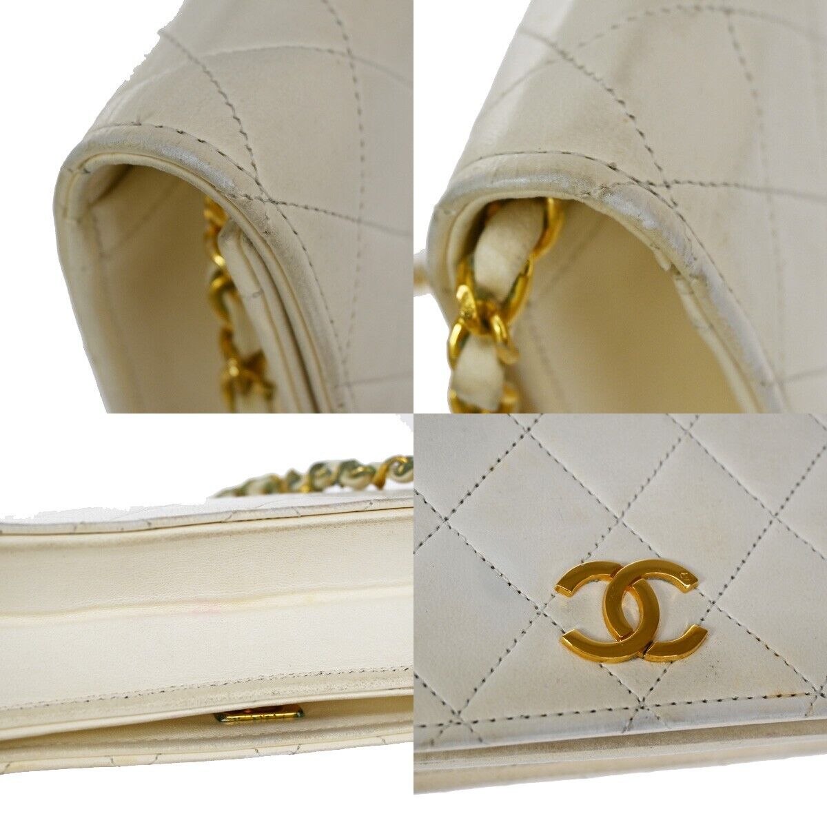 CHANEL CC Full Flap Matelasse 23 Chain Shoulder Bag Leather White GHW 25SH072