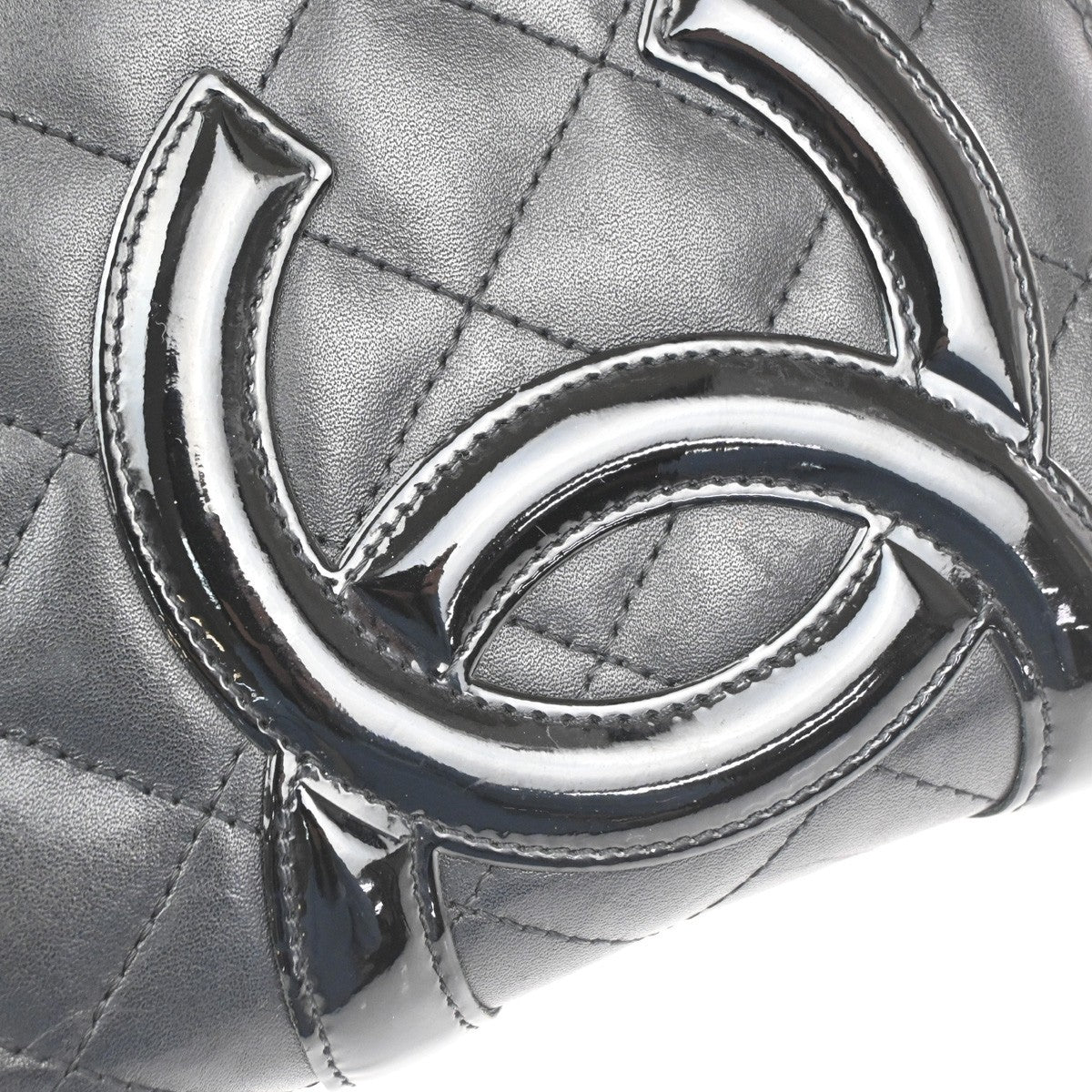 CHANEL CC Cambon Line Zip Around Long Wallet Patent Leather Black Spain 39KD046