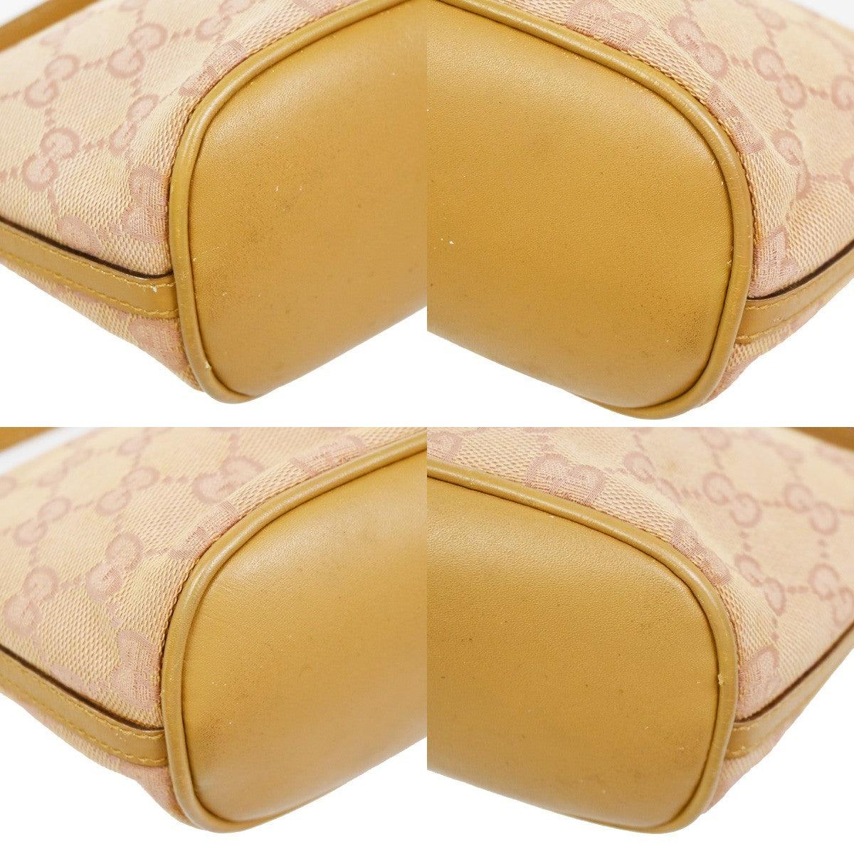 GUCCI Logo GG Pattern Hand Bag Canvas Leather Brown Pink GHW Italy 62ZA265