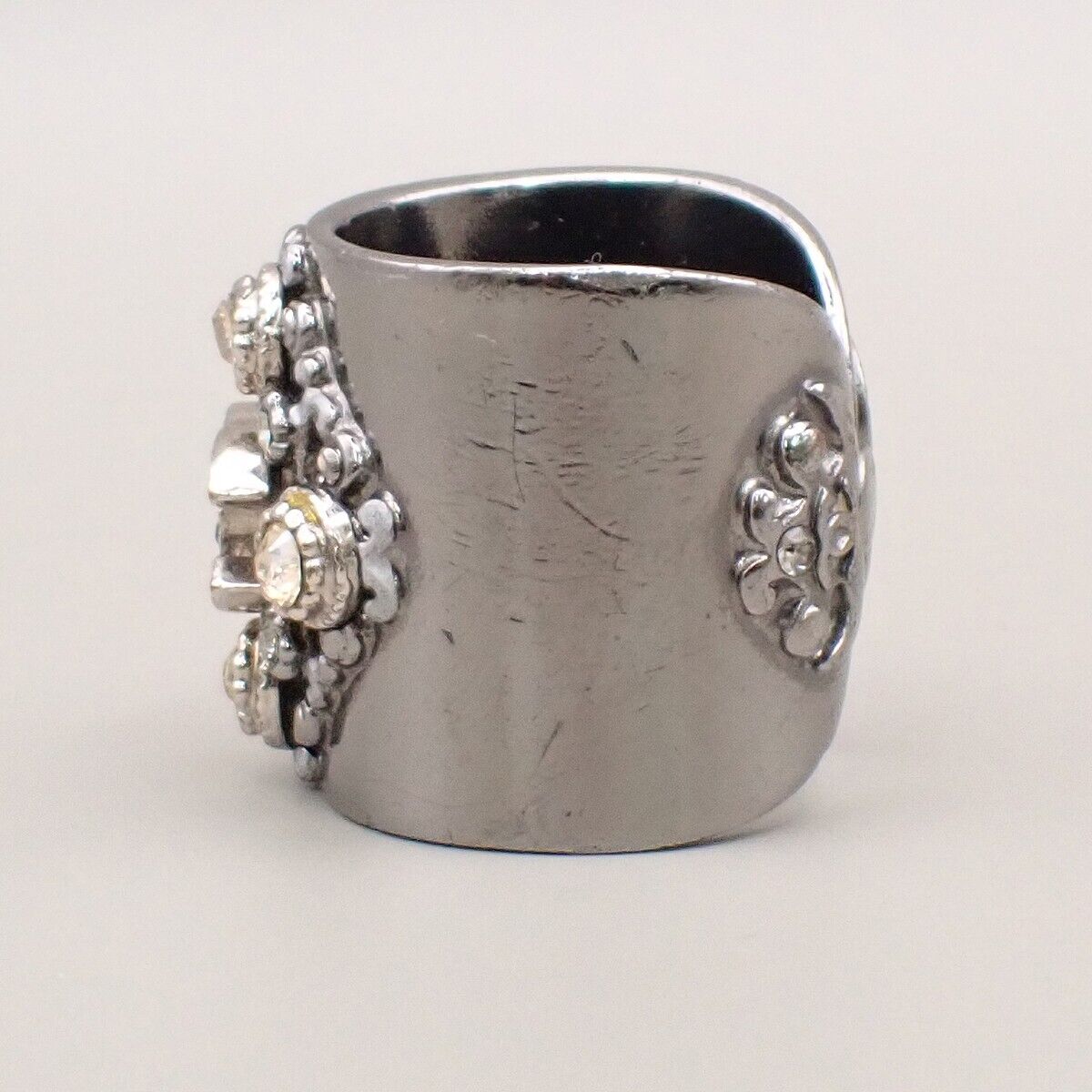 CHANEL CC Logo Rhinestone Ring 06P  Silver Plated France Accessory 34YE511
