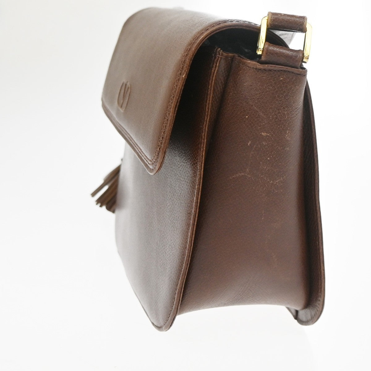 VALENTINO GARAVANI Logo Tassel Shoulder Bag Leather Brown GHW 63KD148