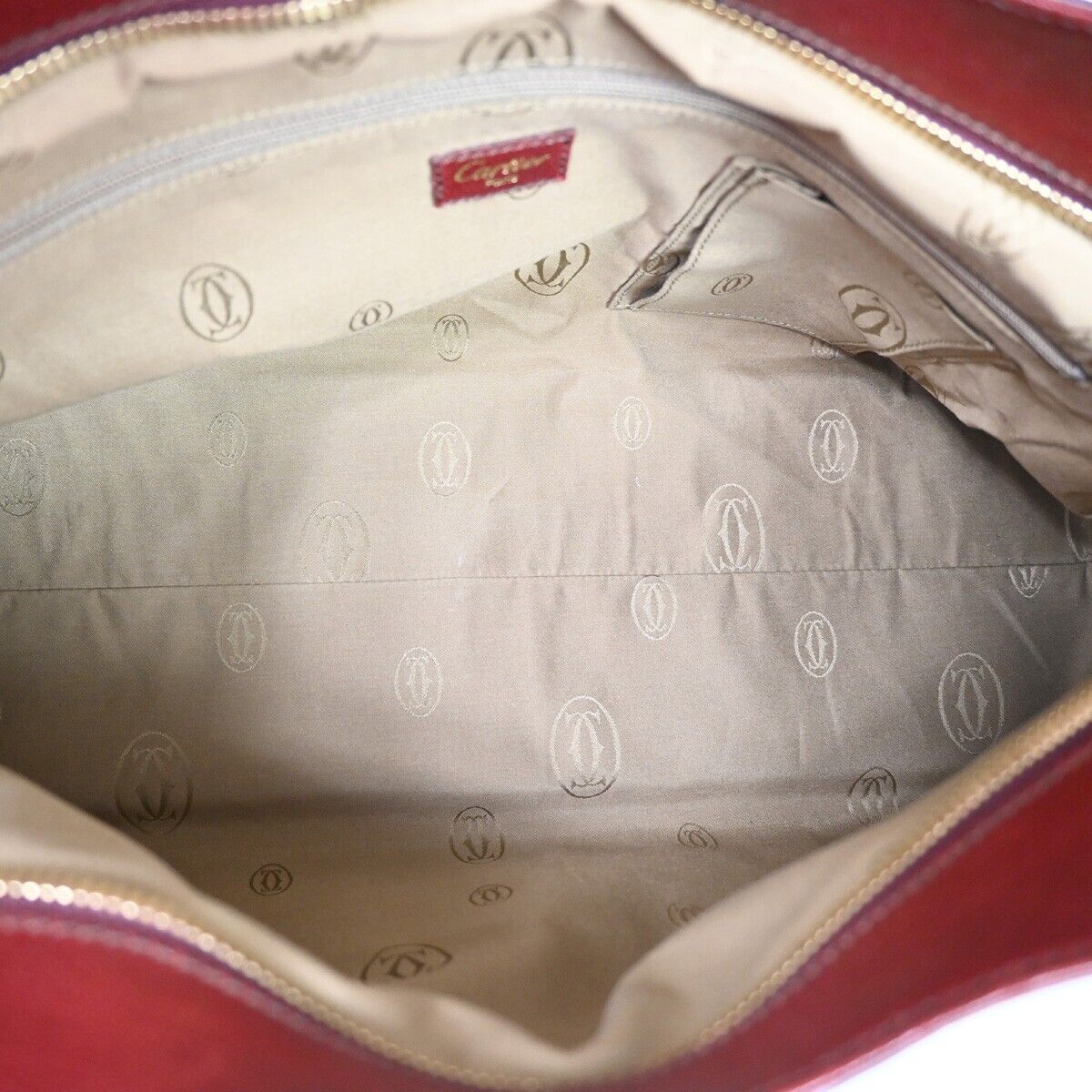 CARTIER Logo Marcello de Cartier Shoulder Hand Bag Leather Bordeaux 80YD885