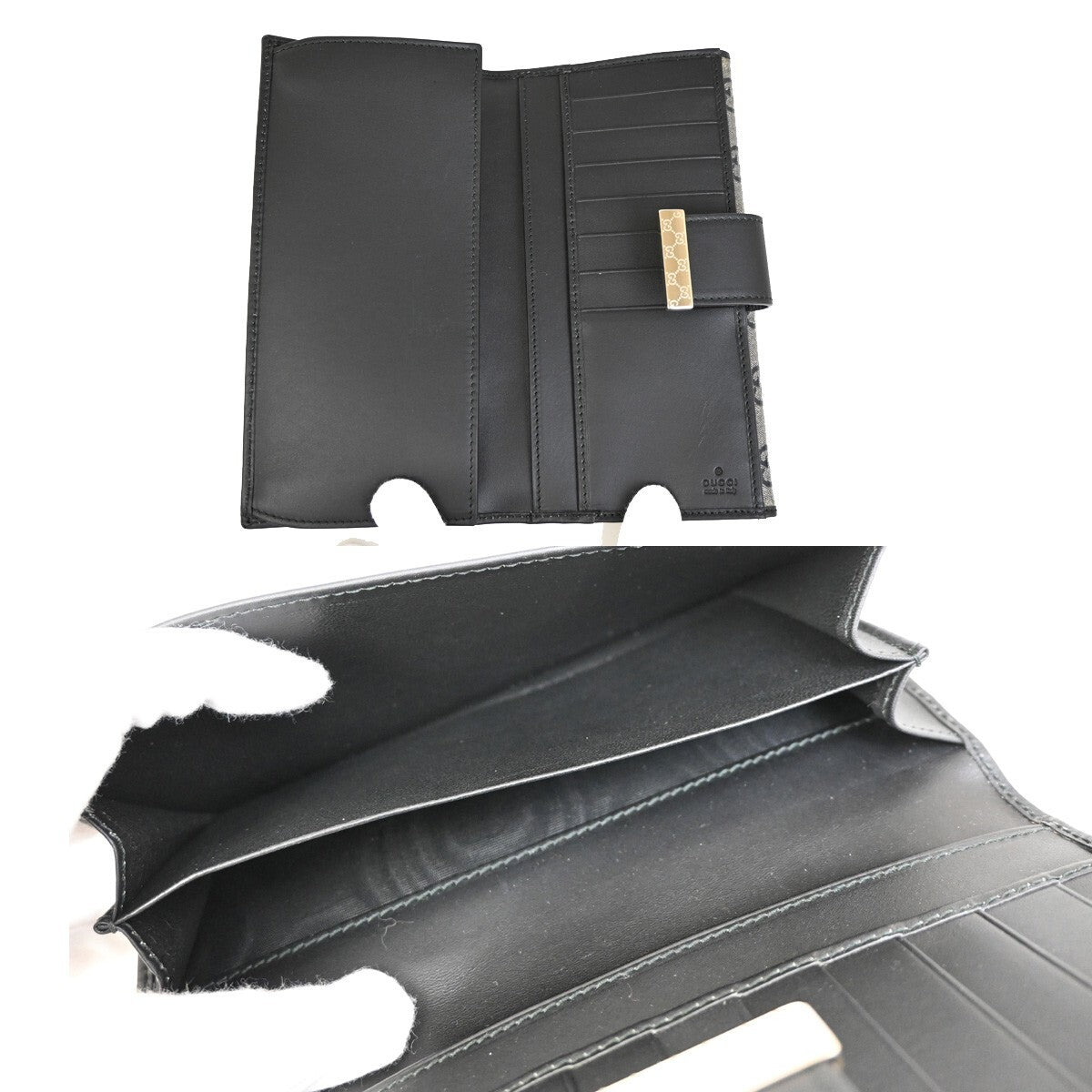 GUCCI Crystal GG Pattern Long Wallet Coating Canvas Leather Black GHW 86RF275