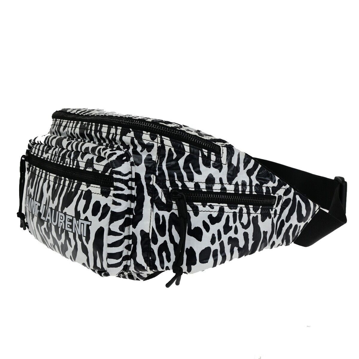 SAINT LAURENT Zebra Print Belt Bum Body Bag Nylon Leather Black White 85RK843