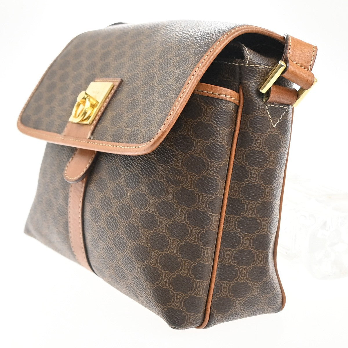 CELINE Logo Macadam Pattern Shoulder Bag PVC Leather Brown GHW Italy 64KC652