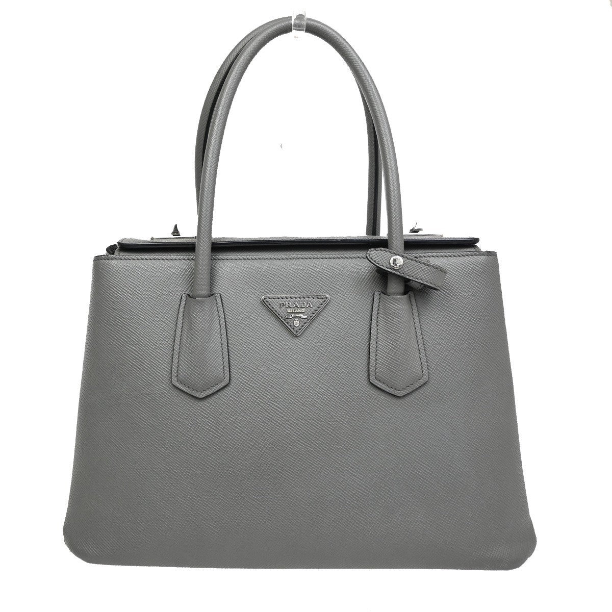 PRADA Logo Shoulder Hand Bag Saffiano Cuir Leather gray SHW Italy 98TA166